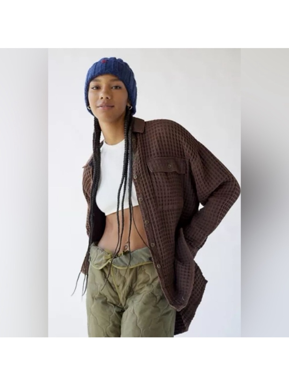 Urban Outfitters BDG Stanley Waffle Knit Brown Shirt Jacket - Size Small